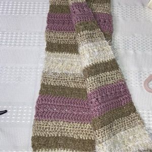 Mixit scarf pink brown beige with fringe 8in x60 in good pre used condition